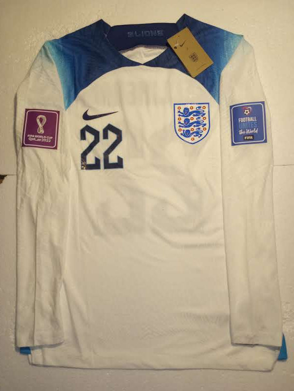 Jude Bellingham England 2022 World Cup Match Slim Home Long Sleeve Soccer Jersey