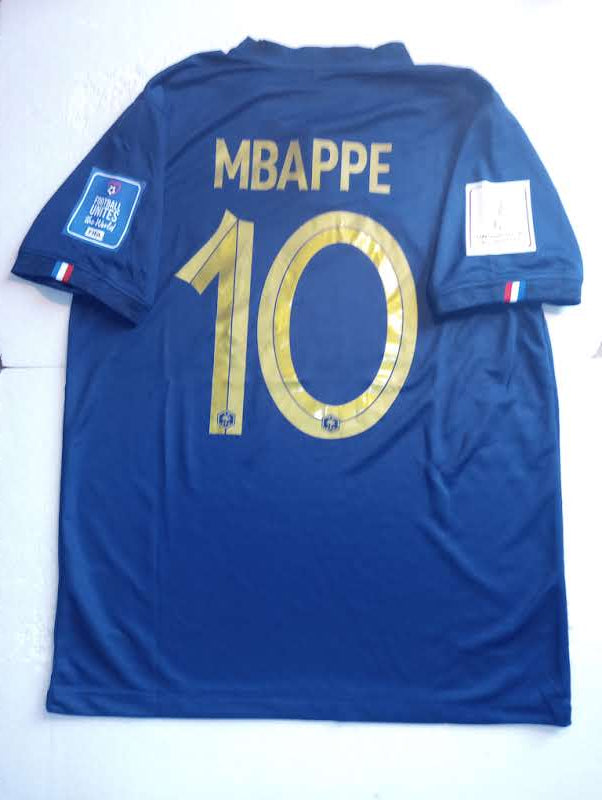 Kylian Mbappe France 2022 World Cup Qatar Final Stadium Blue Home Soccer Jersey