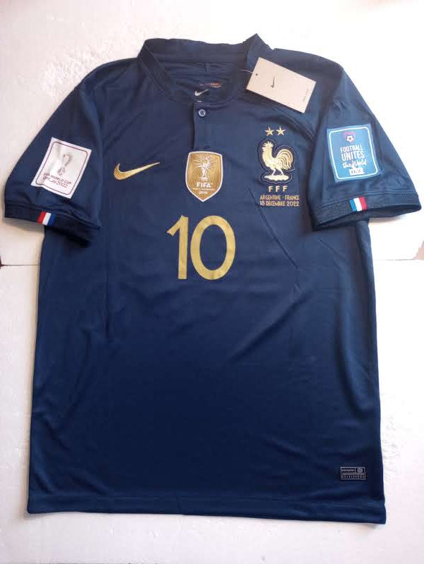 Kylian Mbappe France 2022 World Cup Qatar Final Stadium Blue Home Soccer Jersey