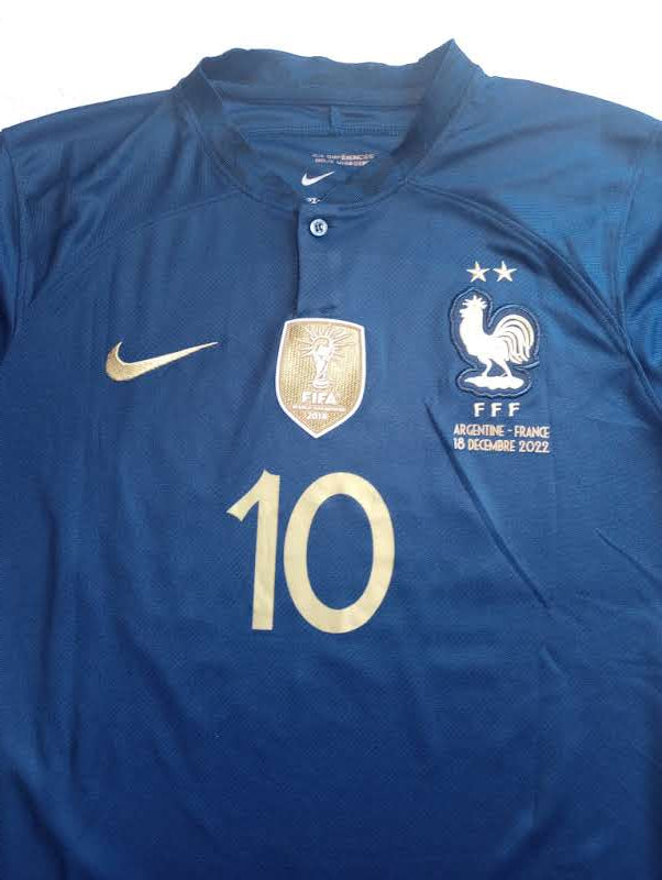 Kylian Mbappe France 2022 World Cup Final Stadium Home Long Sleeve Soccer Jersey