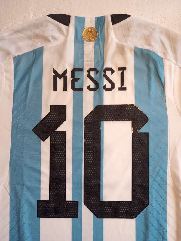 Lionel Messi Argentina 2022 World Cup Final Match Home Long Sleeve Soccer Jersey