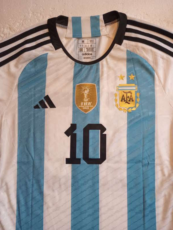 Lionel Messi Argentina World Cup Champions Match Home Long Sleeve Soccer Jersey
