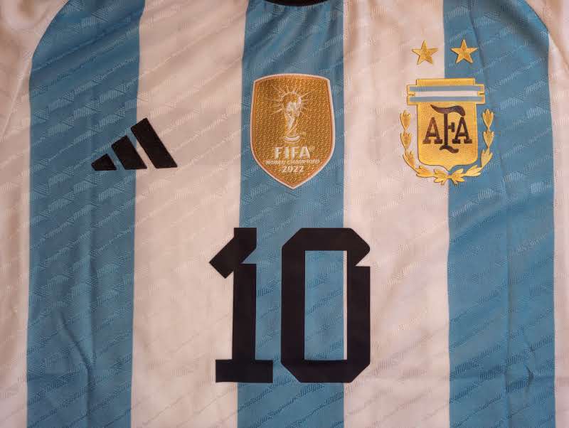 Lionel Messi Argentina World Cup Champions Match Home Long Sleeve Soccer Jersey