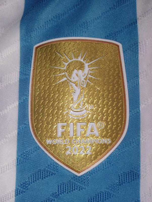 Lionel Messi Argentina World Cup Champions Match Home Long Sleeve Soccer Jersey