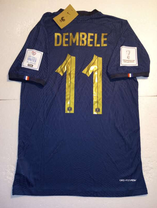 Ousmane Dembele France 2022 World Cup Qatar Match Slim Blue Home Soccer Jersey